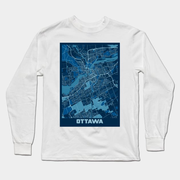 Ottawa - Ontario Peace City Map Long Sleeve T-Shirt by tienstencil
